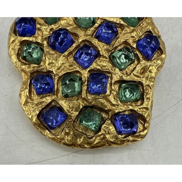Vintage Reny Dis Paris Brooch Pin Gold Blue Green Large Gorgeous - Picture 3 of 12
